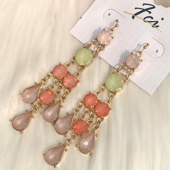 Boho Earrings Long Mixed Bead Goldtone Dangles - Picture 2 of 6